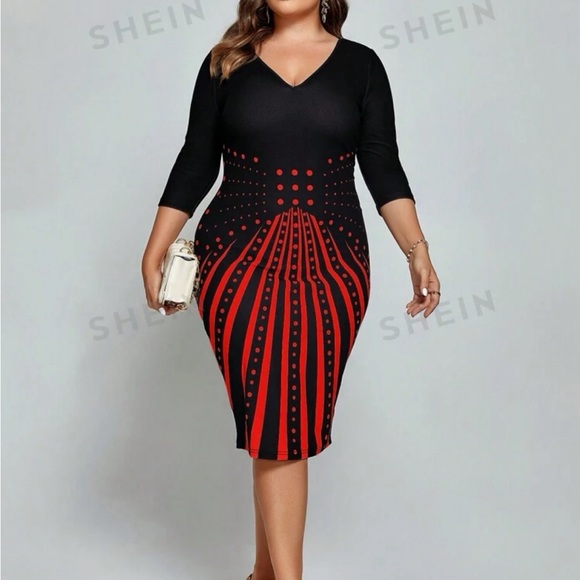 SHEIN Clasi Plus Size Striped Polka Dot Printed Slim Fit Dress 4X - Picture 6 of 6